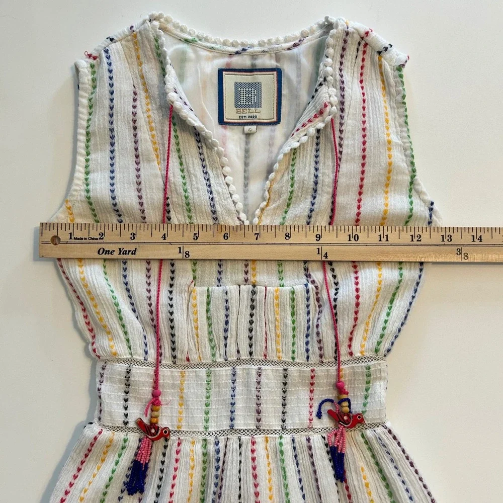 BELL Kids Size 6 Smocked White Rainbow Hearts Cotton Dress Boho‎ Tropical Beach
